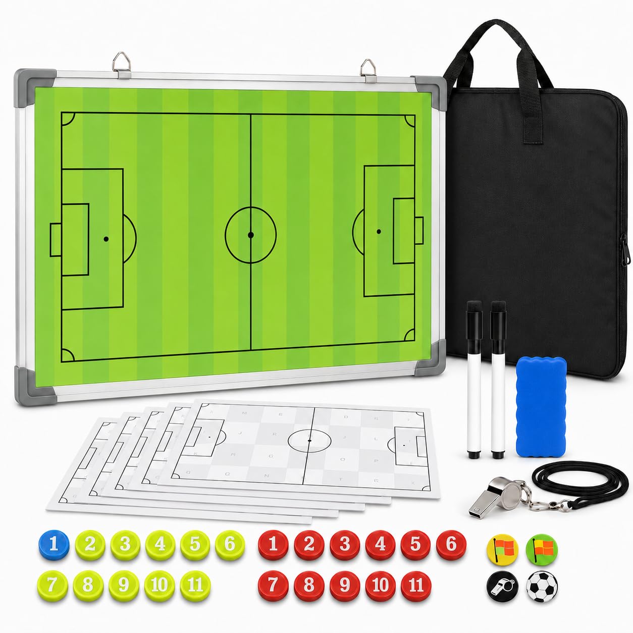 Profi Taktiktafel mit Tragetasche und Trillerpfeife - Verbessern Sie Ihre Spieler - Zusätzlich mit Zonenfeld für perfektes Stellungsspiel