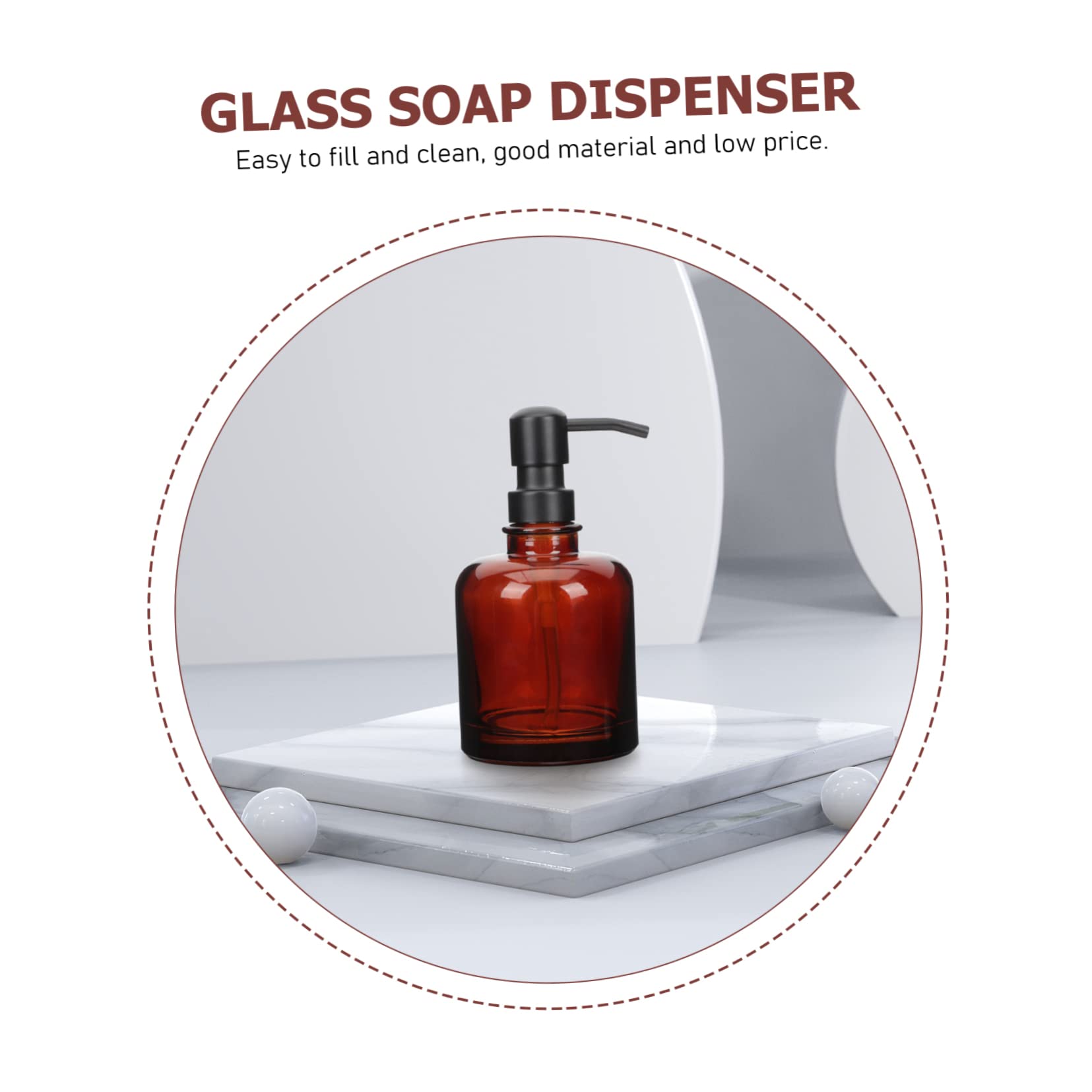 Dispenser Sapone in Vetro Ambrato 12 Oz con Pompa in Acciaio Inox, Ricaricabile e Compatto per Bagno e Shampoo