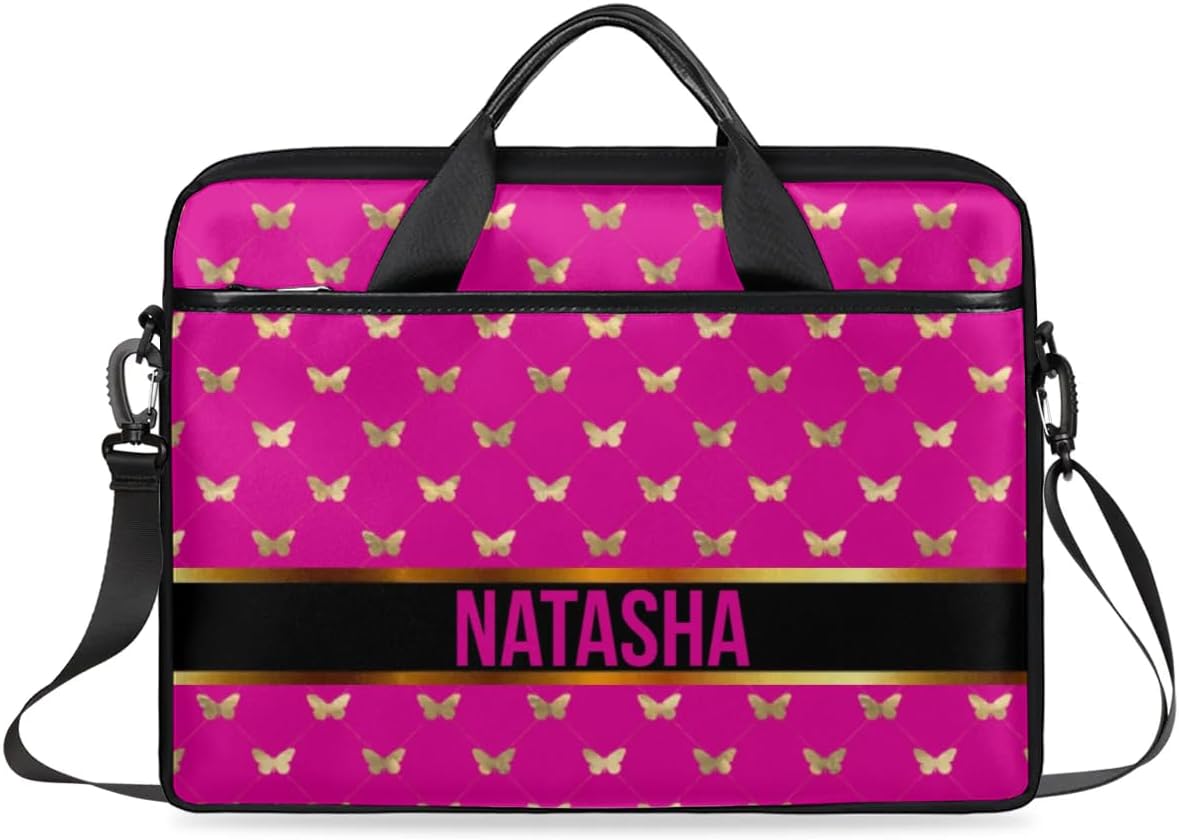 Personalized Laptop Bag Case Briefcases Shoulder Bag for Women, Custom Computer Cases for Laptops Hot Pink Flower