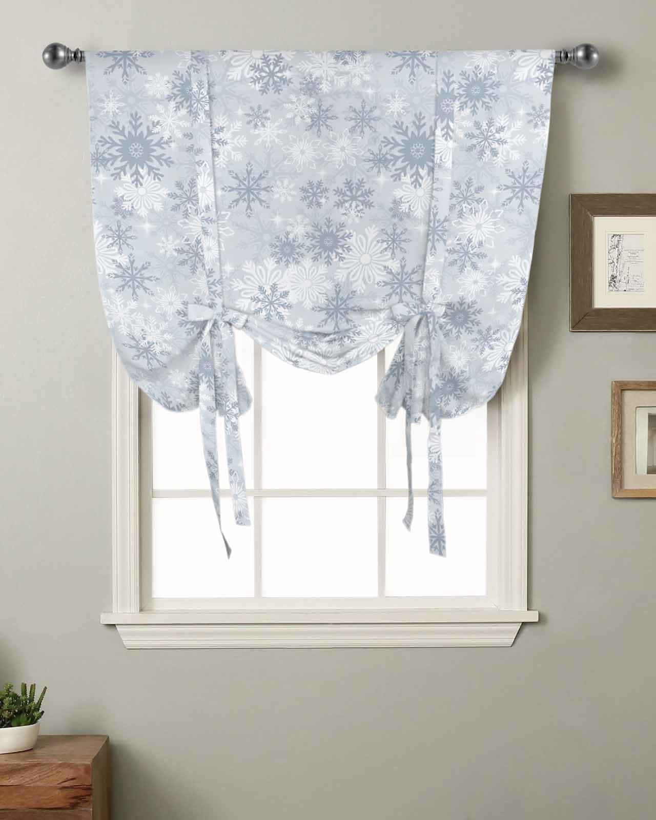 Christmas Gray Snowflake Tie Up Curtain for Window Blackout Balloon Valance Curtain for Bathroom Winter Xmas Grey White Snowflake Texture Window Shade for Kitchen Living Room Bedroom 42
