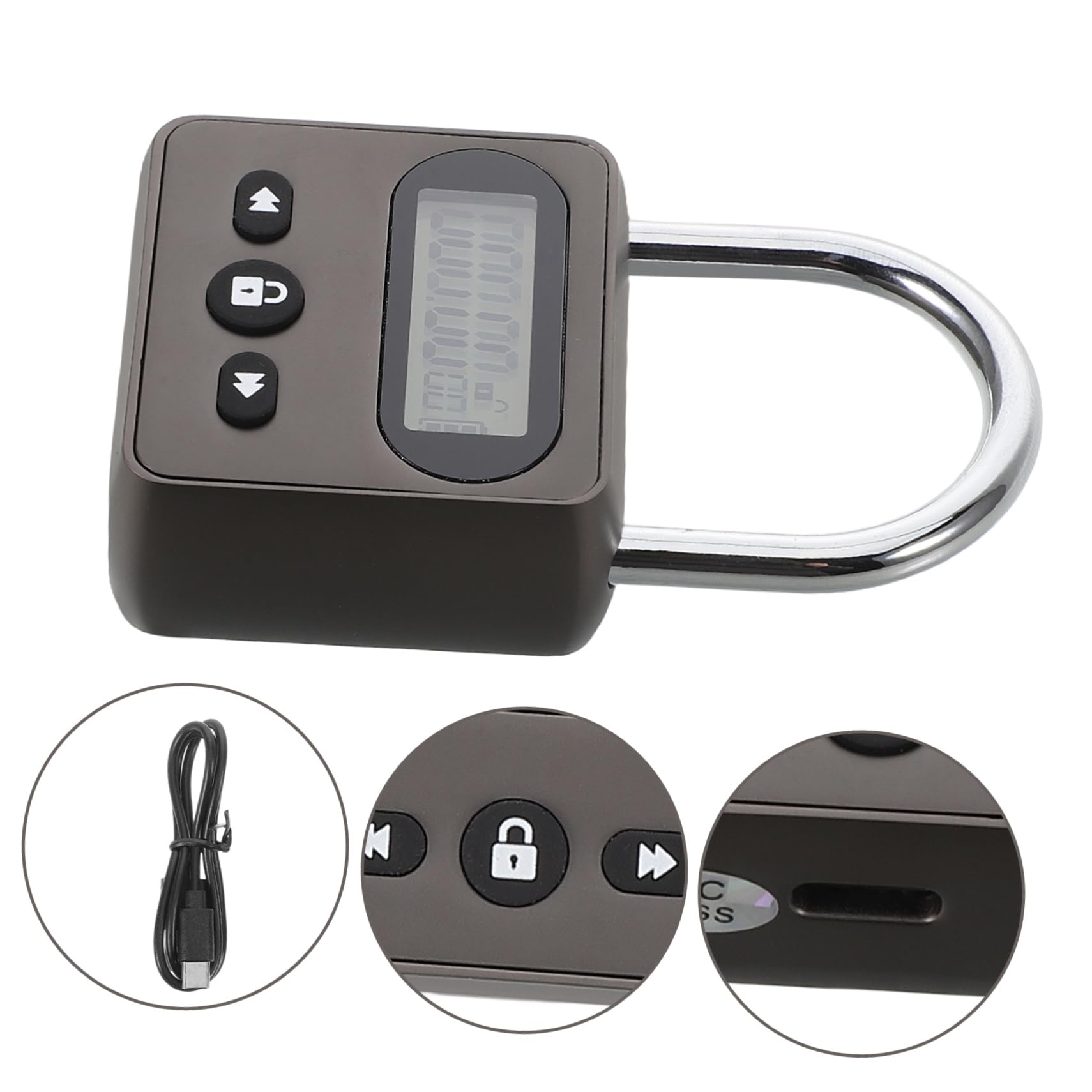 Veemoon Cadenas à Minuterie Rechargeable Par Usb Cadenas Électronique Avec Affichage Lcd Verrou à Temporisation Automatique Pour Études Et Travail
