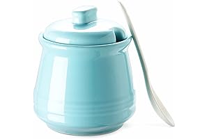 DOWAN Sugar Dish with Lid and Spoon, Beautiful Ceramic Teal-Colored Storage Dish,...