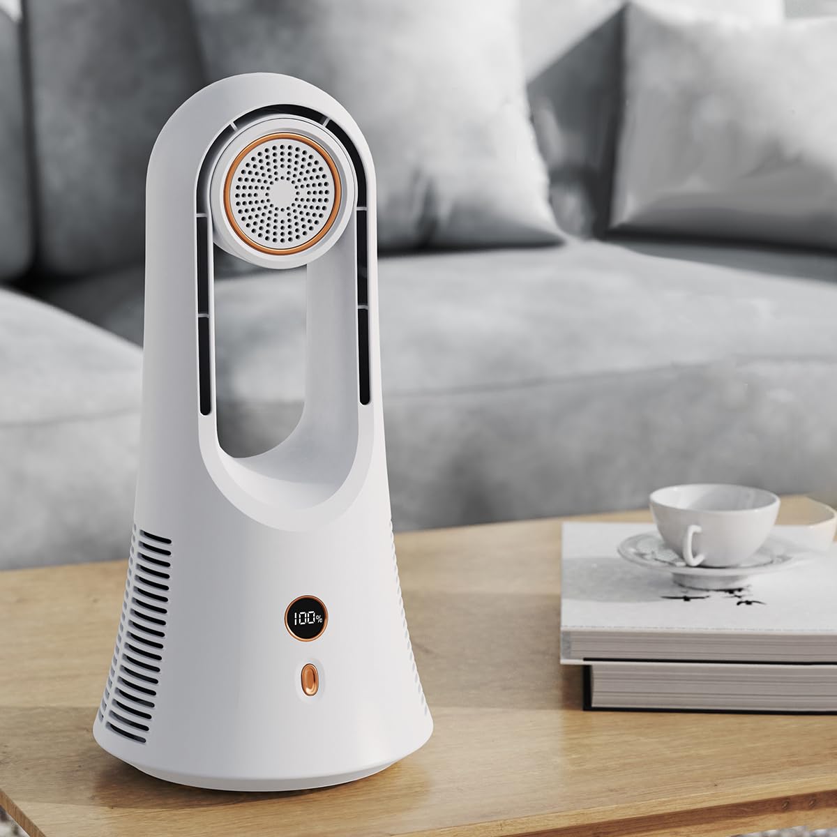 Cestbella Desk Bladeless Fan, Desktop Cooling Fan with 6 Speeds Rechargeable USB Table Personal Cooler, LED Digital Display Silent Office Fan with Aromatherapy Box Cordless Fan for Home Outdoor Travel