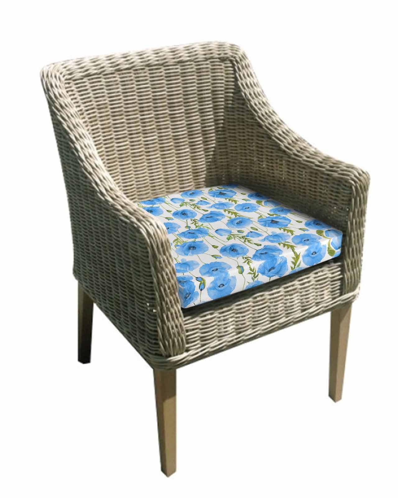 Pinroote Blue Spring Floral Patio Cushion Covers, Outdoor Cushion Covers Waterproof Seat Cushion Slipcovers, Green Summer Botanical Watercolor Chair Cushion Cover for Garden Sofa 24