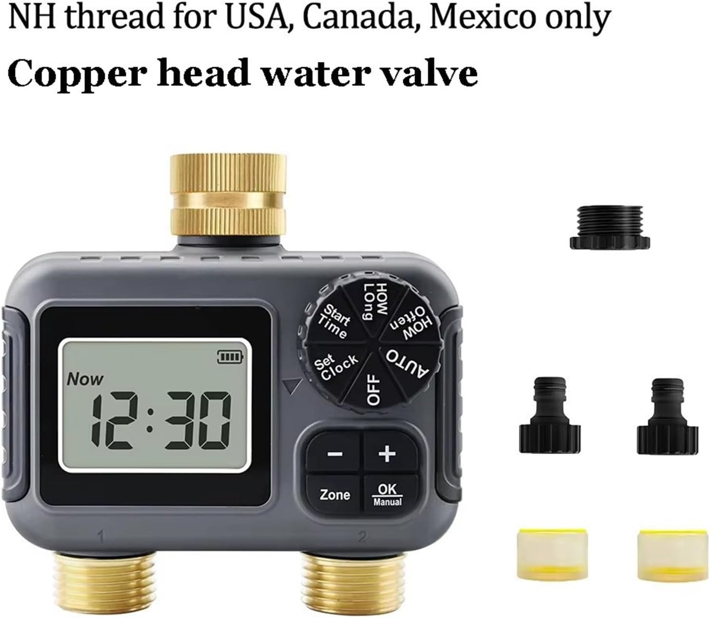 1pc Dual Outlets Automatic Irrigation Timer Dual Outdoor Garden Water Timer Irrigation Watering System Faucet Hose Water Valve(Copper NH Thread)