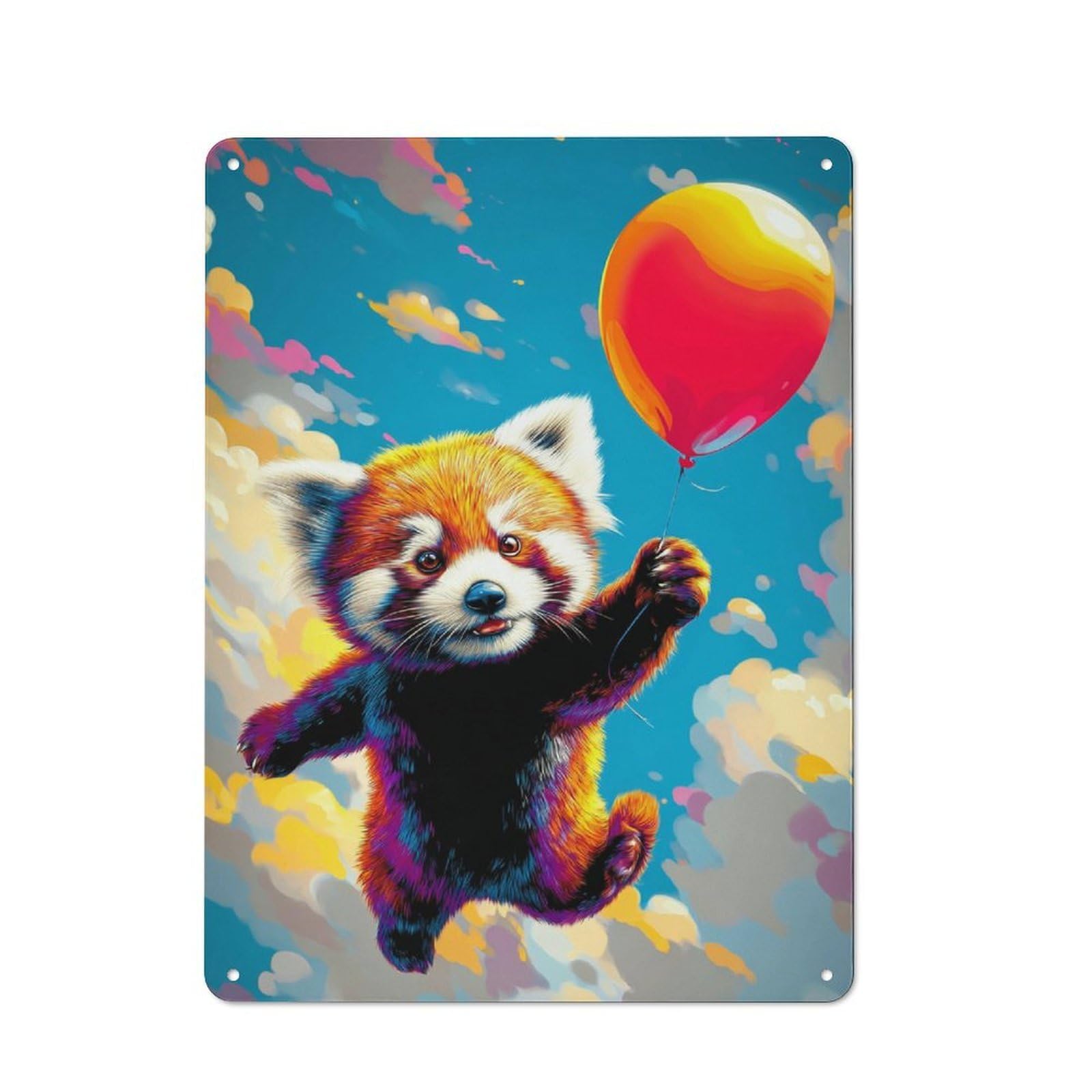 Junmoney Red Panda Balloon Adventure Tin Sign 40X30cm For Workshop Wall, Retro Wall Decor, Suited To Metal Sign Collectors
