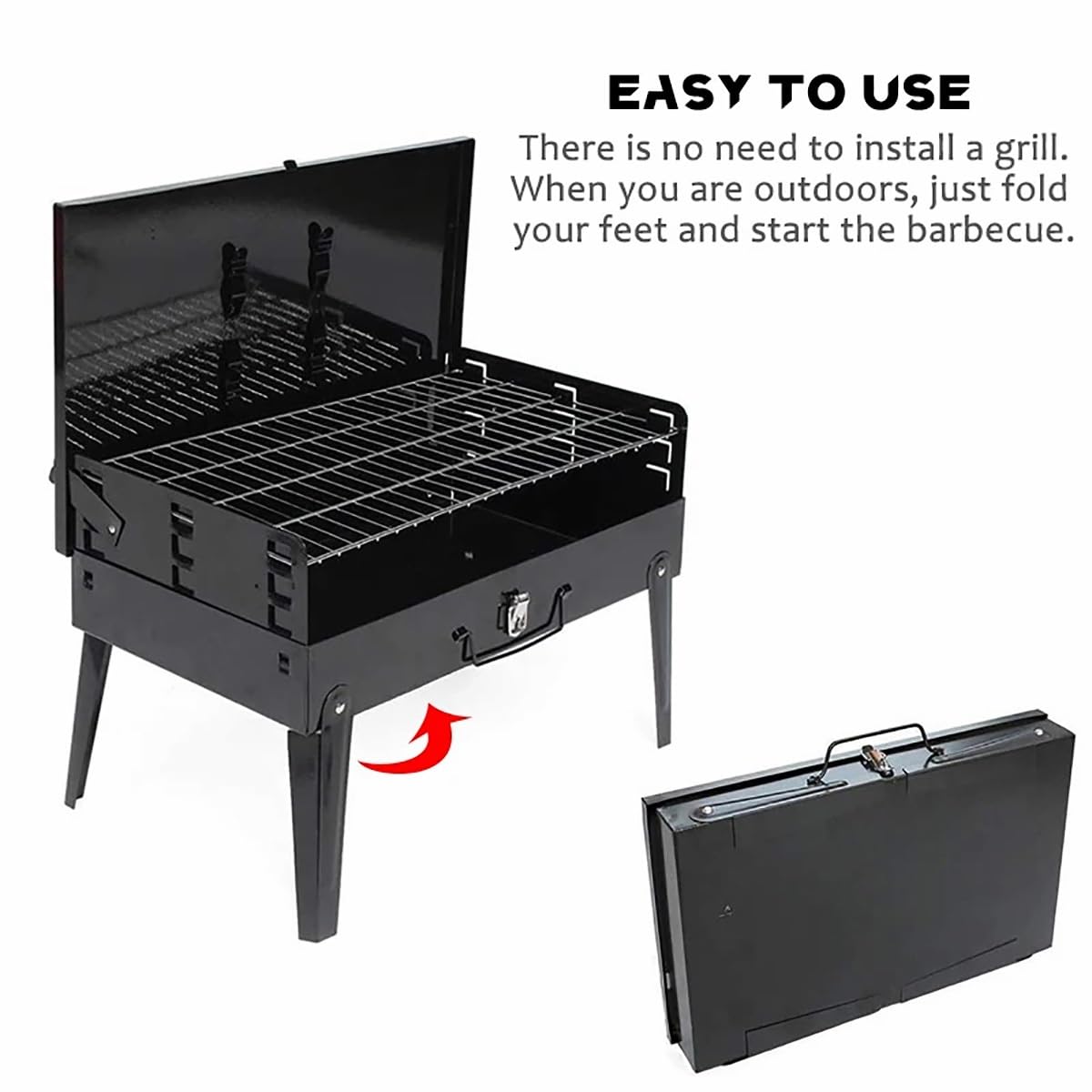 Barbecue portatile a carbonella, con coperchio per accessori per barbecue, da tavolo, per esterni, picnic, campeggio, feste all'aperto