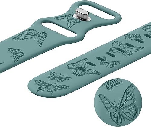 Miniatura 8 de Correas de silicona grabadas con mariposas compatibles con Apple Watch Band de 1.614 in, 1.575 in, 1.496 in, 1.929 in, 1.772 in, 1.732 in, 1.654 in,