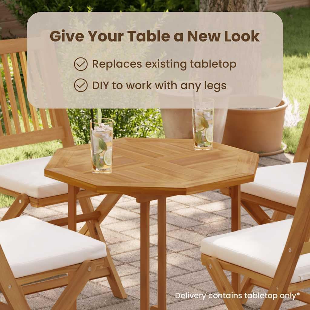 vidaXL Table Top Replacement Board Octagonal Teak - Outdoor Garden Patio Replacement Furniture Board with Parasol Hole - Solid Wood Table Top for Patio, Porch, Backyard - 27.6" x 27.6"