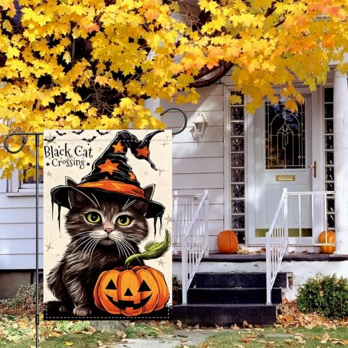 NHBTC Halloween Black Cat Pumpkin Garden Flag 12x18 In Lawn Yard Decor Gift - image 7