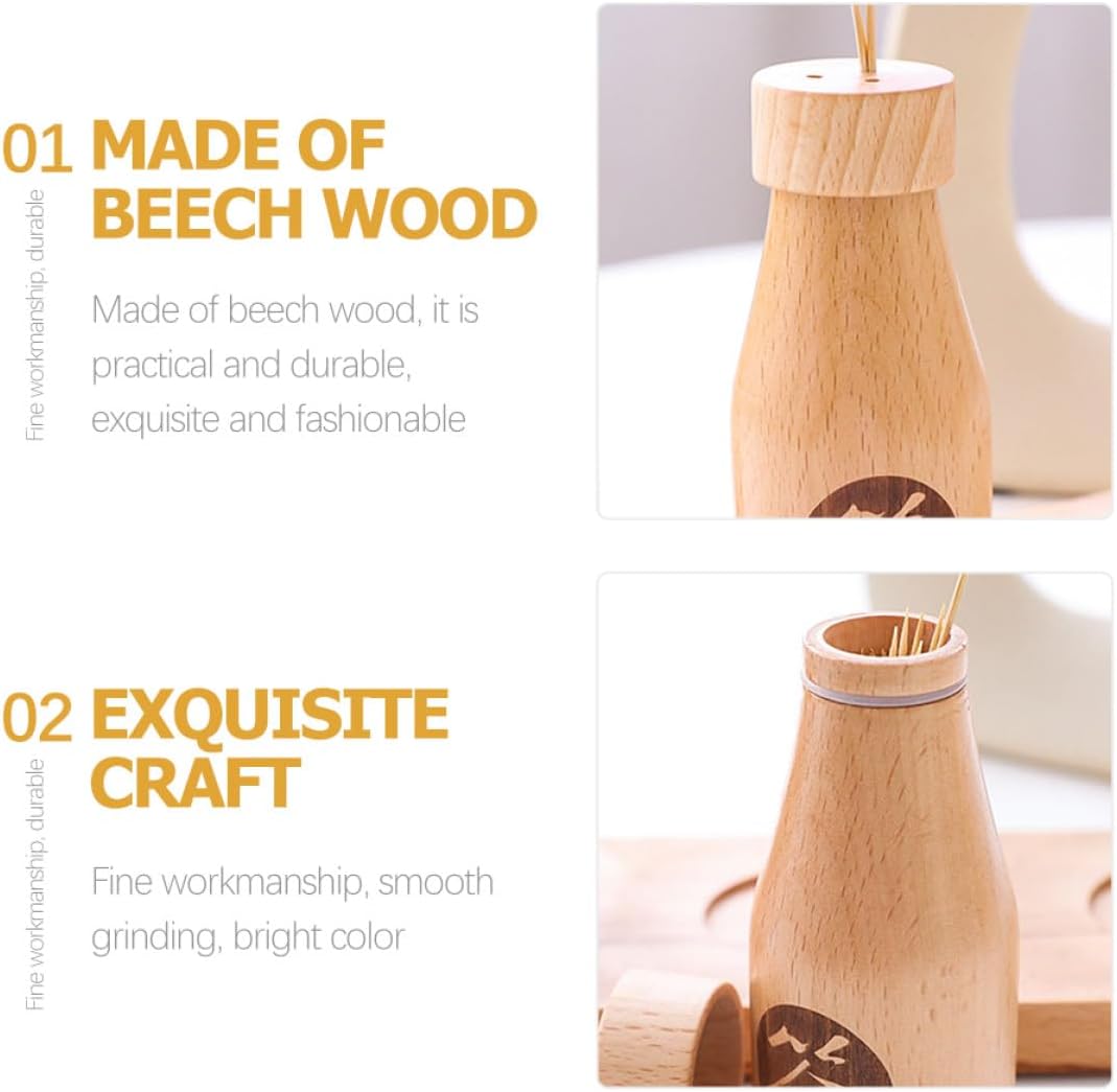 Wooden Toothpick Holder Box Beech Wood Toothpick Jar Portable for Home Kitchen Dining Table Storage