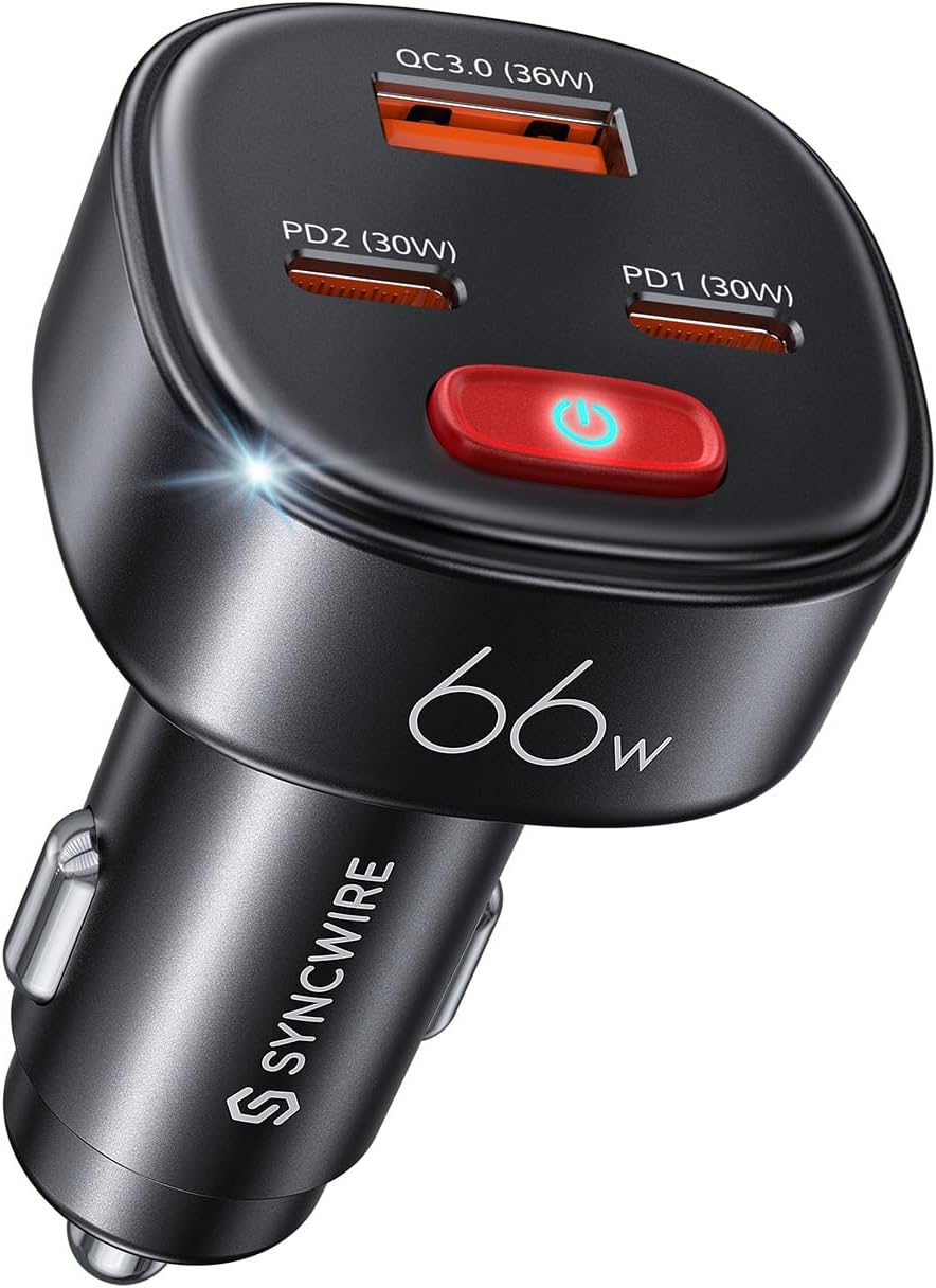 SYNCWIRE USB C Car Charger with [Battery Leakage Prevention] 66W Super Fast Charging Car Adapter with PD & QC 3.0 Compatible with iPhone/Samsung Galaxy/Google Pixel/Moto/Android, iPad Pro, etc
