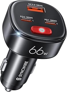 SYNCWIRE USB C Car Charger with [Battery Leakage Prevention] 66W Super Fast Charging Car Adapter with PD & QC 3.0 Compatible with iPhone/Samsung Galaxy/Google Pixel/Moto/Android, iPad Pro, etc