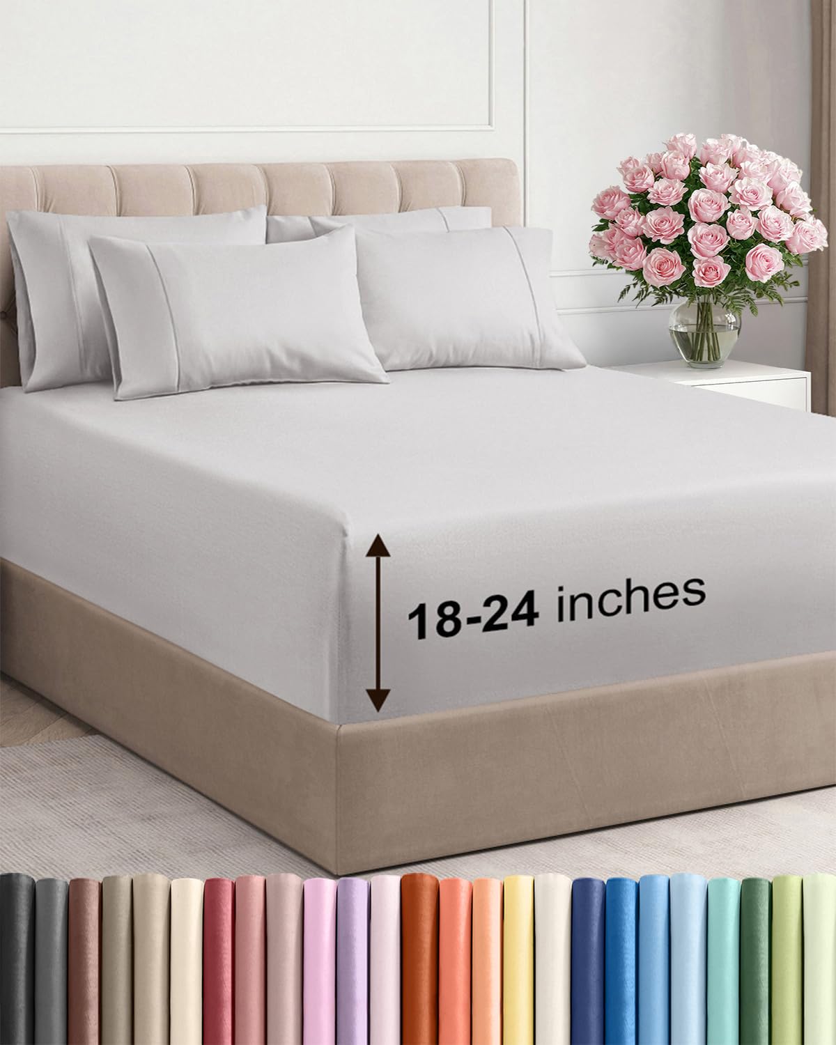 Extra Deep Cal King Sheet Set - 6 Piece Breathable and Cooling Sheets - Hotel Luxury Bed Sheets Set - Easy Fit - Soft, Wrinkle Free and Comfy Sheets Set - French Grey Sheet Set with Extra Deep Pockets