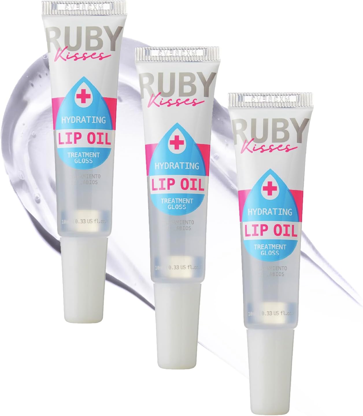 Ruby Kisses Hydrating Clear Lip Oil Treatment Gloss (3 Pack), Hydrates & Heals with Vitamin E & Jojoba, Lightweight Non-Greasy Formula with Almond Oil, Repair & Protect Dry Chapped Lips
