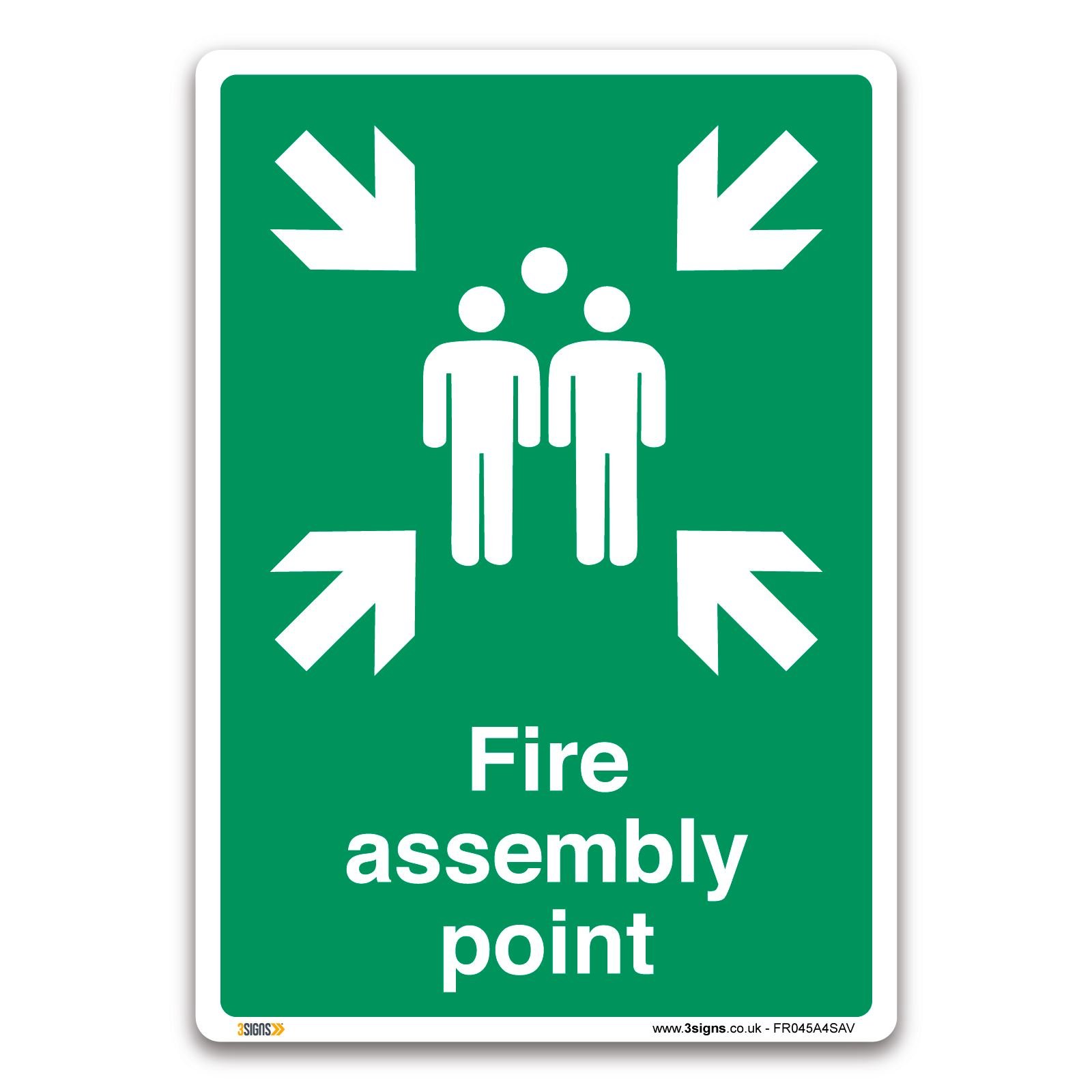 Fire assembly point Sign - A4 (297 x 210 mm) Self-adhesive Vinyl Sign - Fire Action Safety