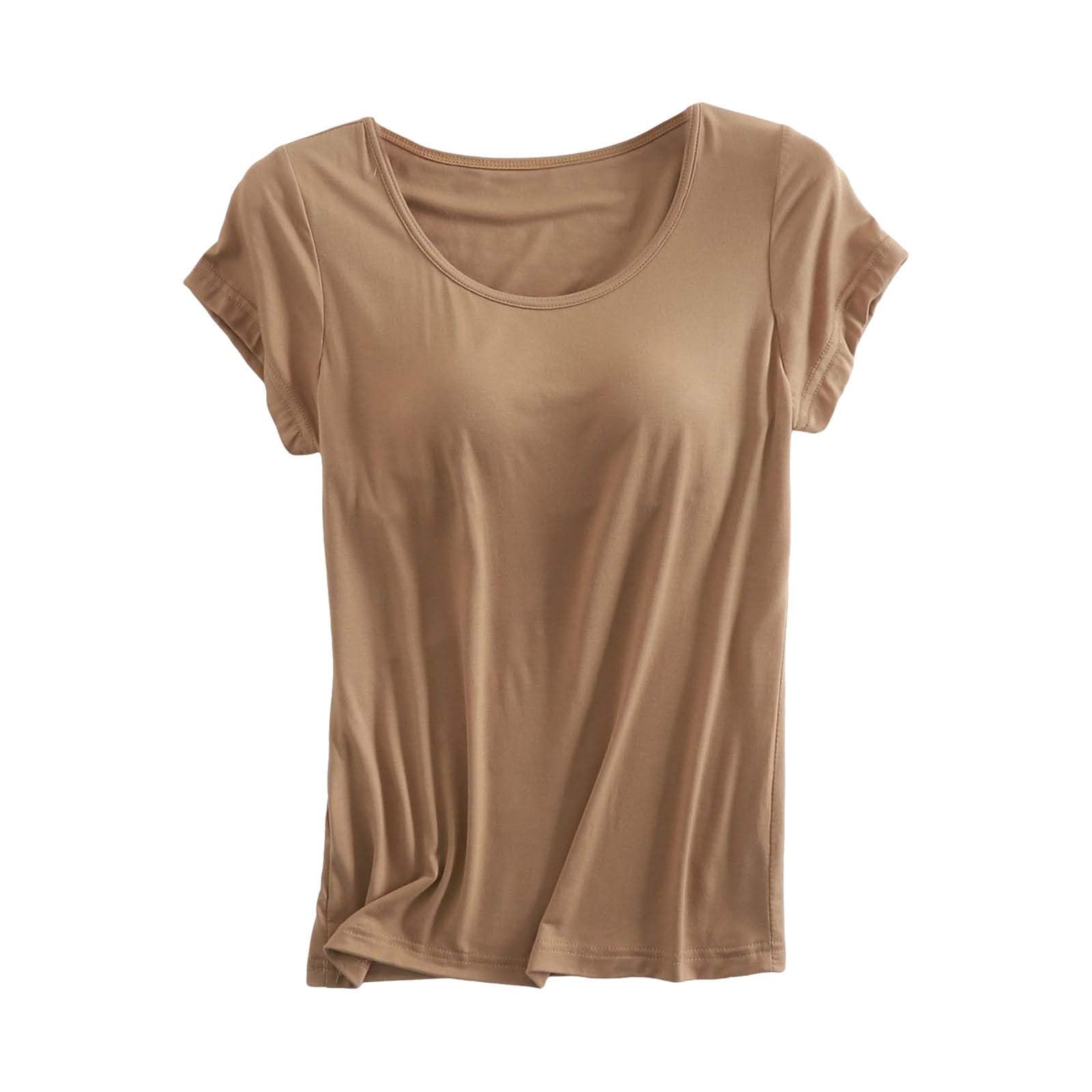 Camiseta con sujetador integrado de manga corta para mujer tallas grandes algodón transpirable