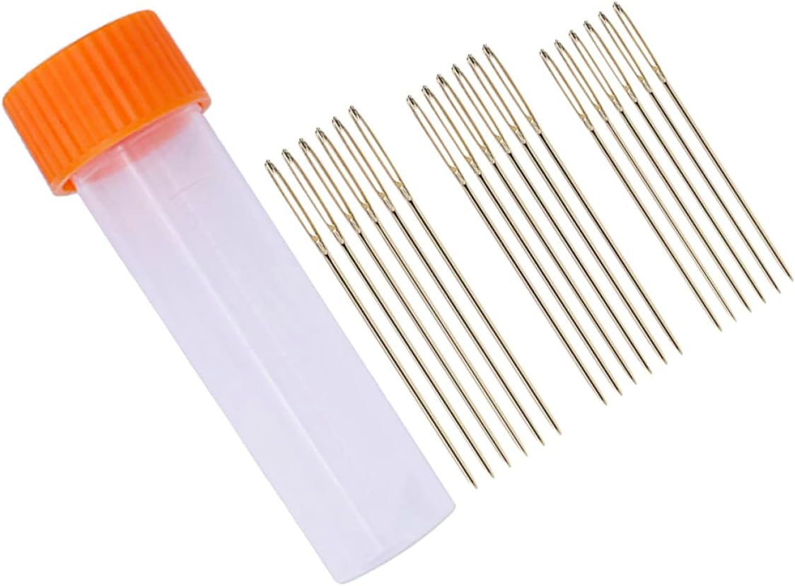 VICASKY 36pcs Large-Eye Carbon Steel Sewing Needles Set Embroidery Needles Storage Barrel for Knitting Stitching Cross Stitch Decorative Projects