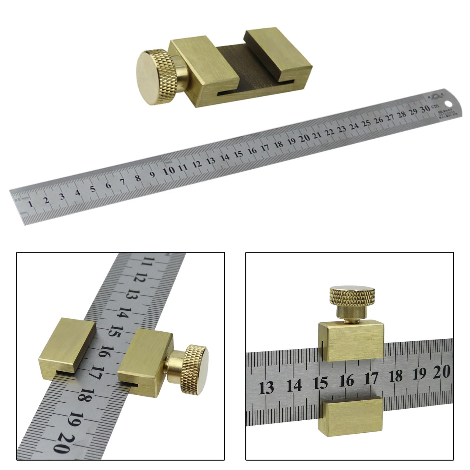kobeIeen Ruler StopsFences, Brass Scribers Steel Ruler Positioning Limit Block Angles Line Scribers Locators for Woodworking