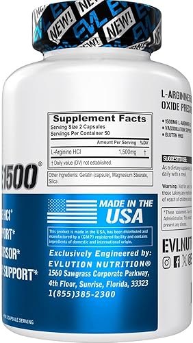 Miniatura 3 de Evlution Nutrition Suplemento de óxido nítrico de L-Arginina - Suplemento de óxido nítrico de alta potencia con 1500 mg de L arginina HCL para