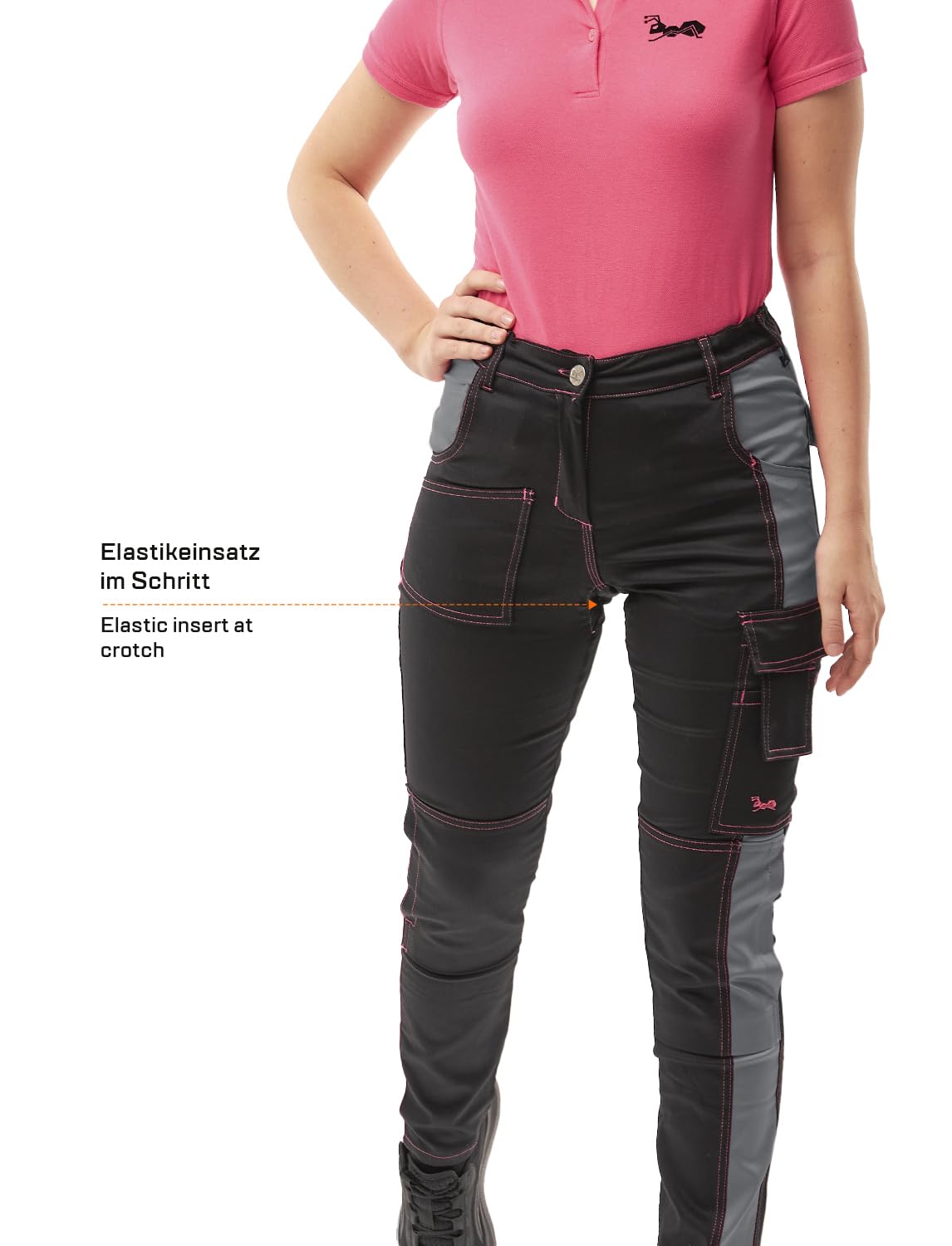 strongAnt® - Pantaloni Elastici da Lavoro Donna Grigio Nero - Pantaloni Magazzino Giardiniere, Tasca per Ginocchiere, Cerniera Lampo e Bottone in Metallo - Fatto nell'UE