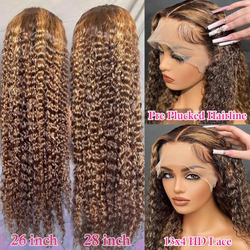 Image of Pizazz 28 Inch Highlight 13x4 HD Lace Front Wigs Human Hair Pre Plucked