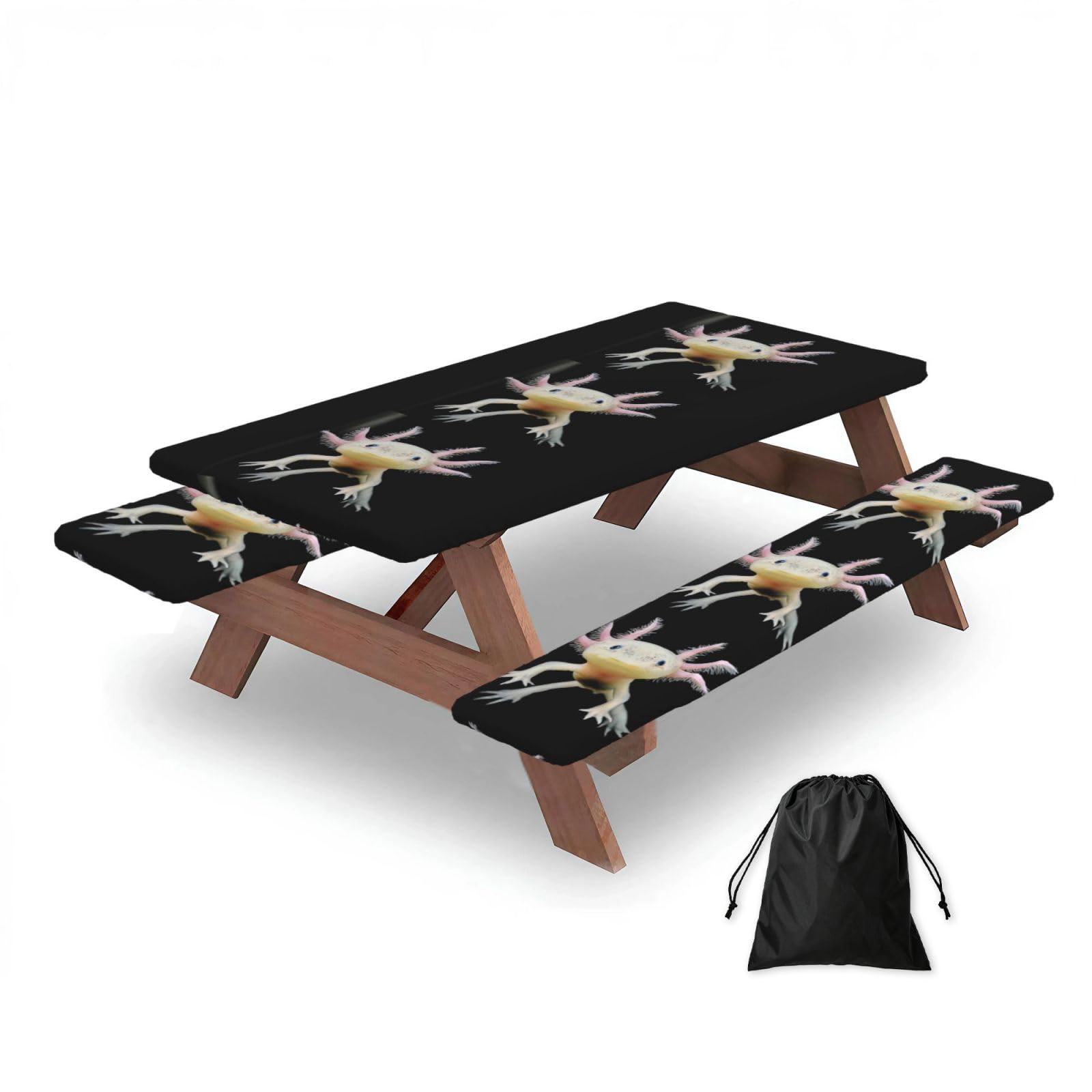 Dopklna As Picture Axolotl Print, Picnic Table Cover With Bench Covers -Waterproof Elastic Fitted Tablecloth For Garden Camping Patio 76X152cm