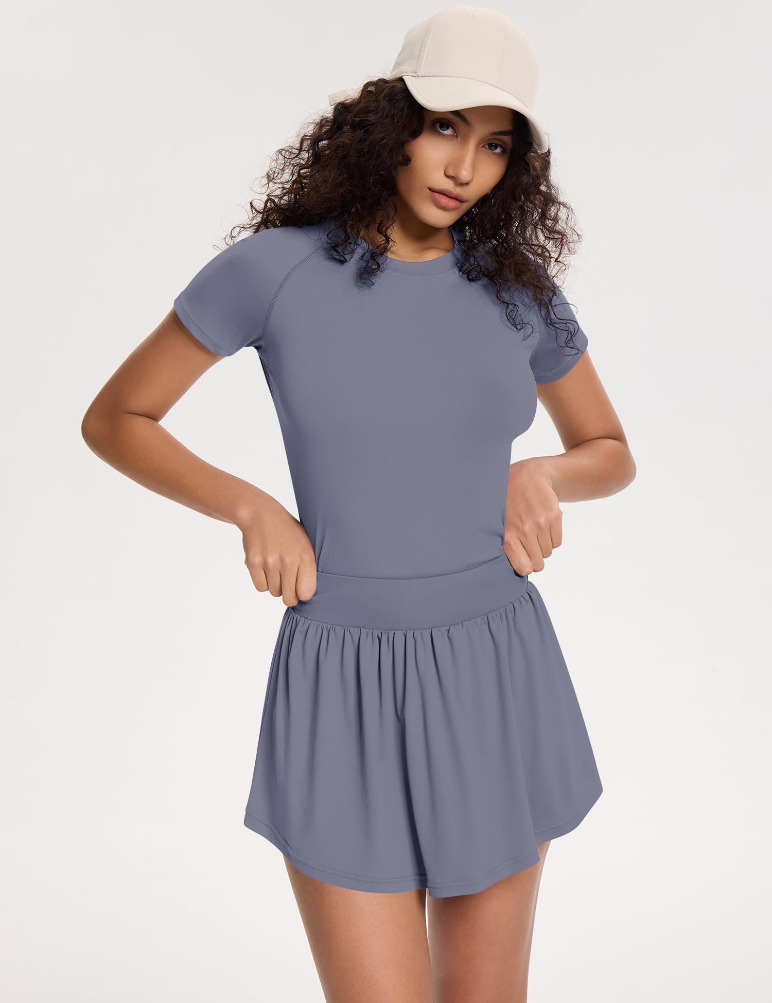 Loovoo Conjunto de falda de 2 piezas para mujer, camisas de entrenamiento, camisetas básicas, pantalones cortos de tenis, faldas plisadas con bolsillos