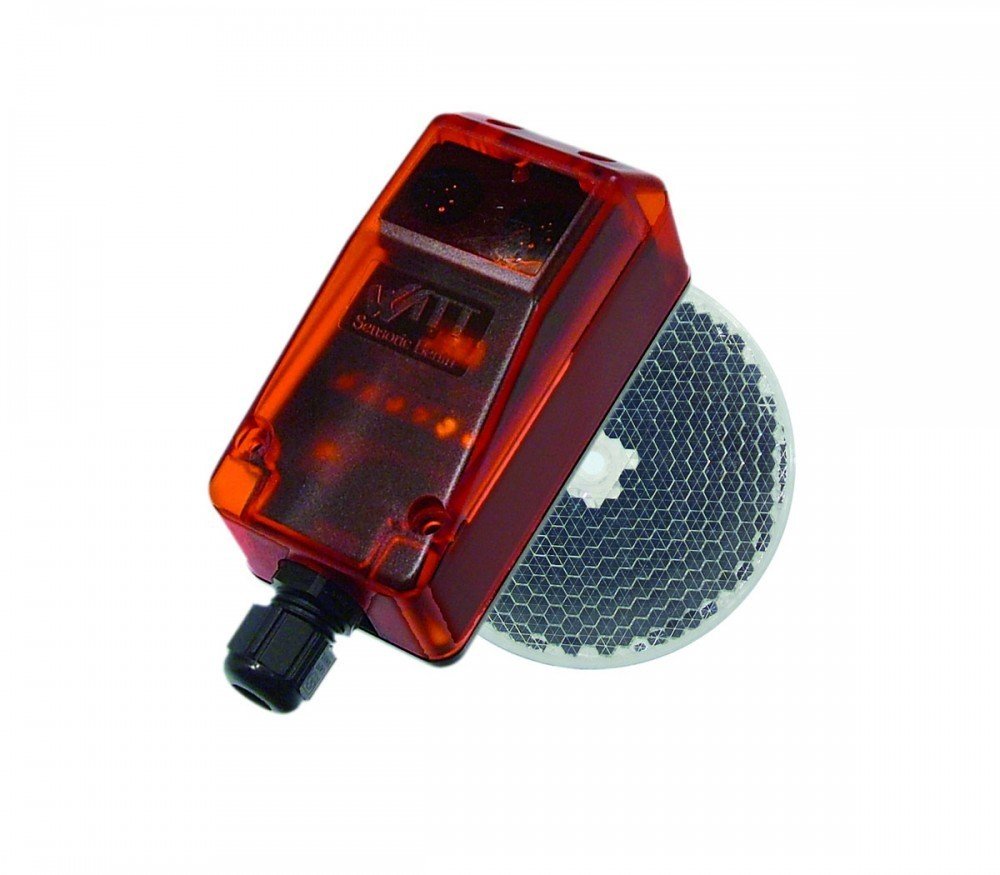 Fotocelula de reflexion con espejo RP 25 compatible con muchas marcas y modelos de motor o central de puerta automatica de garaje o parking y aplicaciones industriales, sensor de obstaculos