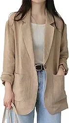 Blazer feminino de linho, lapela com um botão, manga comprida, leve, primavera, verão, elegante, terno de trabalho