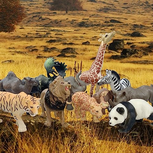 Ruson D413-LARGE 12 Pcs Realistic Jungle Animal Figurines, Safari Animals Figures Toys Cake Topper Plastic African Wild Zoo Animals Playset Party Supplies thumb #4