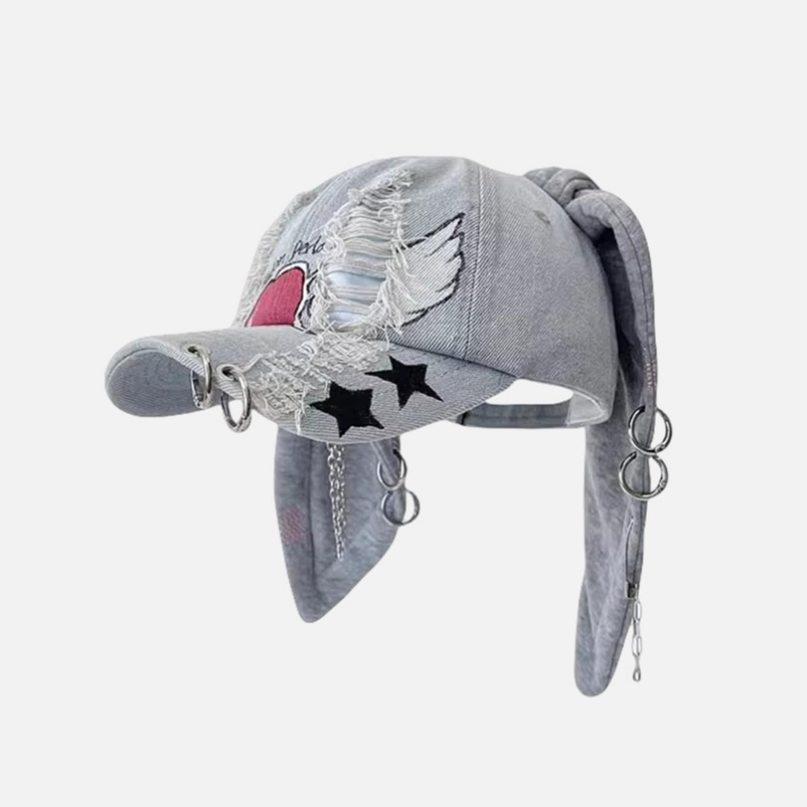 Y2k Anello di Ferro Trucker Orecchio di Gatto Cappello Da Baseball Donne Cappellini Del Denim Distressed Baseball Cap Grunge Estetica Sun Dance Hat