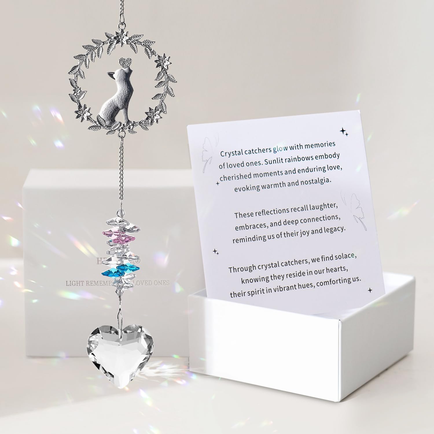 Pet Memorial Gifts for Dogs Cats - Look for me in The Rainbows Crystal Suncatcher Pet Loss, Pet Sympathy, Rainbow Bridge Sympathy Gifts for Loss of Dog Cat, Thoughtful Dogs and Cats Remembrance