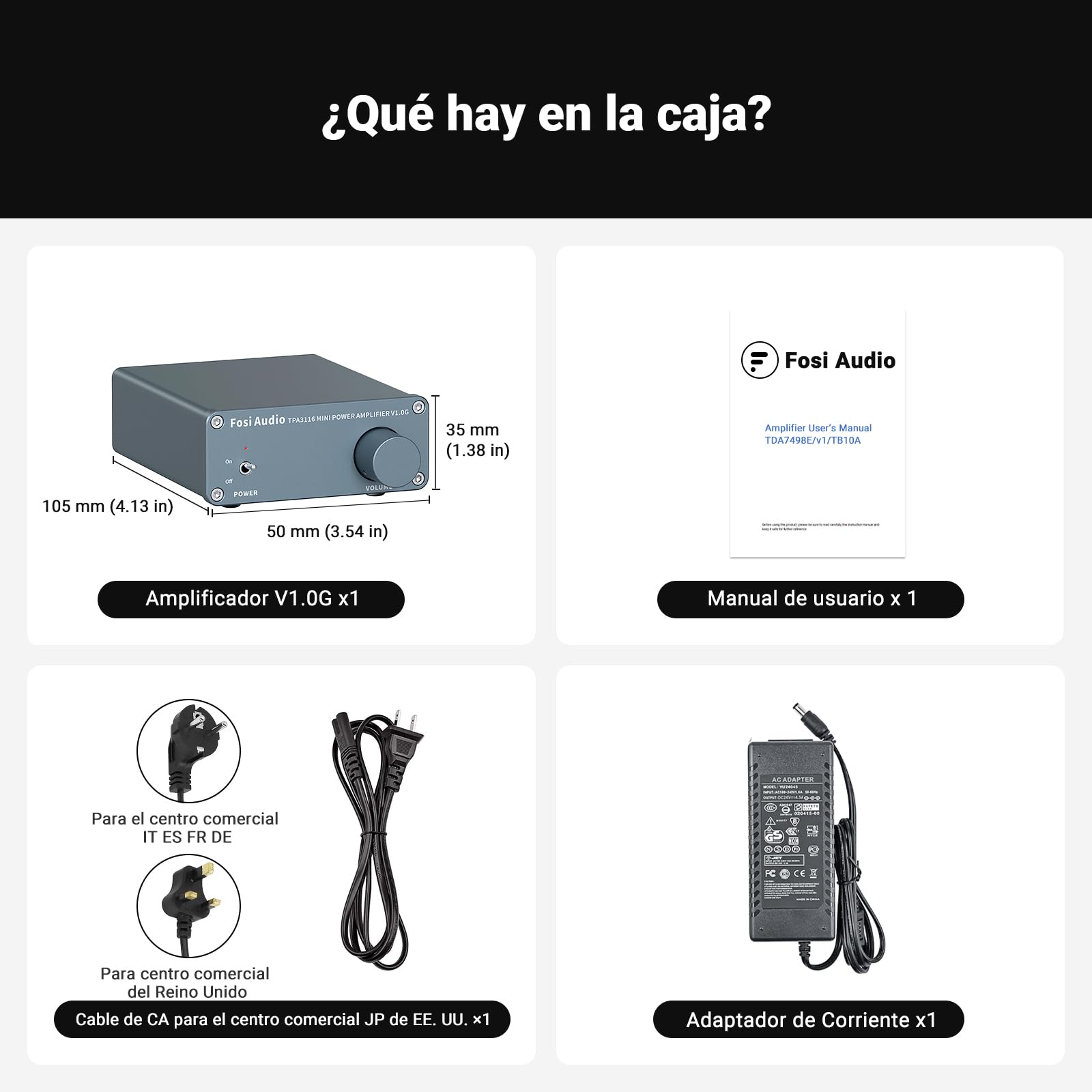 Fosi Audio V1.0G Amplificador Estéreo, Mini Amplificador Clase D 50Wx2 con Chip TPA3116 Amp y Entradas RCA, Amplificador HiFi de 2 Canales para Altavoces Pasivos