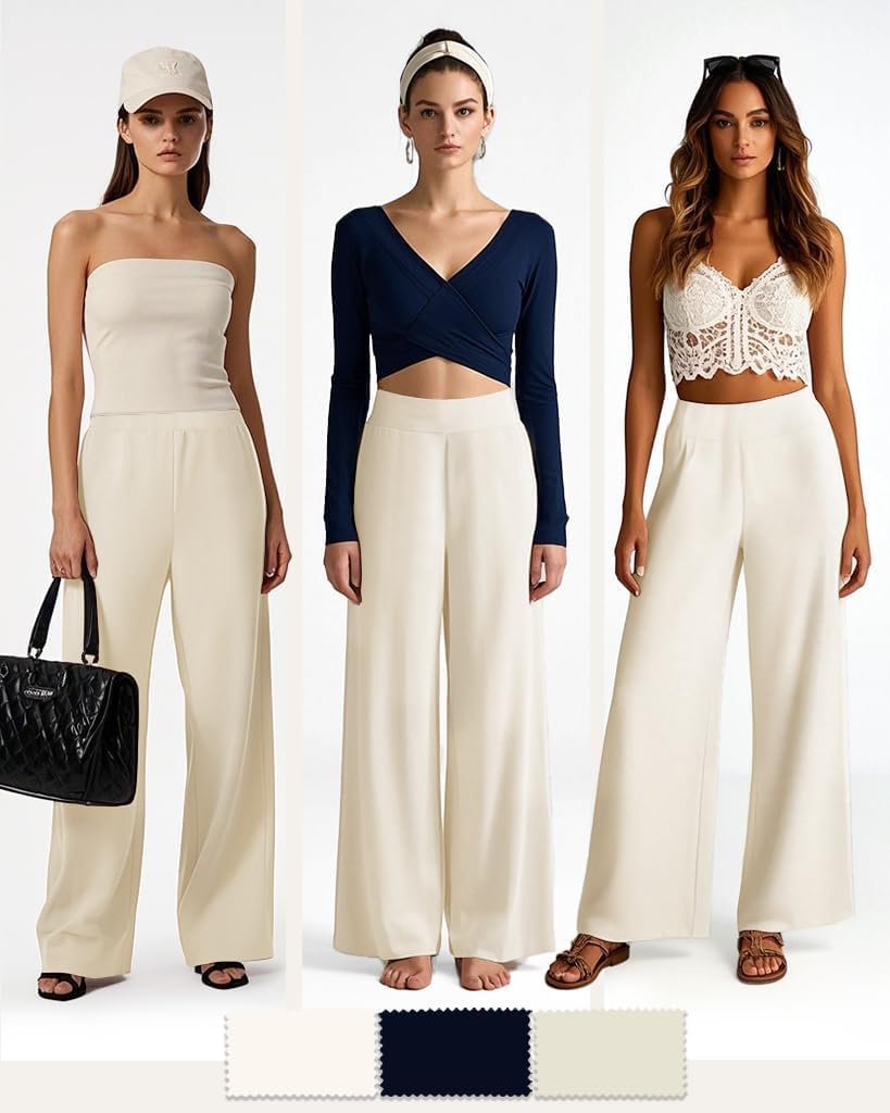 Pantalons de Yoga Taille Haute Pantalon Stretch Taille Haute à Jambes Larges avec Poches(XL)