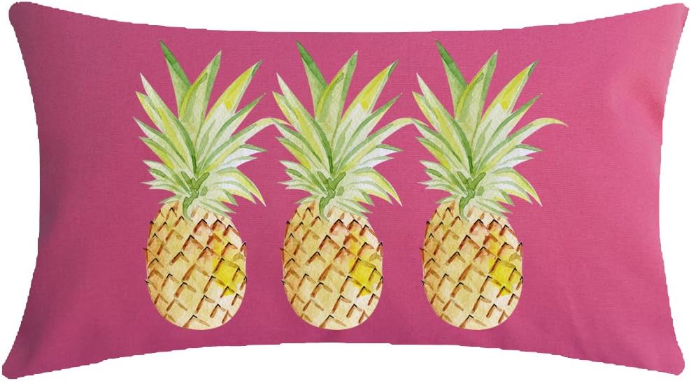 NIDITW Summer Throw Pillow Cover 12x20 Inches Fruit Pineapple Breathable Cotton Linen Cushion Case Hidden Zipper for Farmhouse Sofa Bed Couch Decor (Pineapple)
