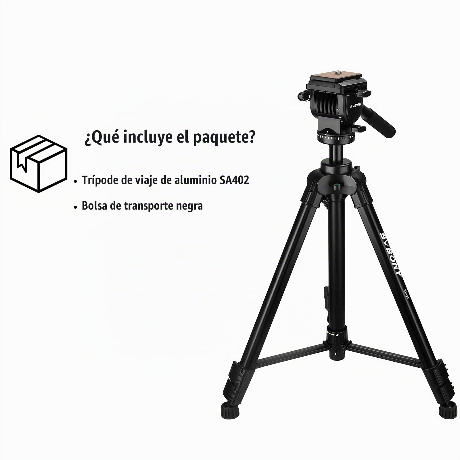 Svbony SA402 Trípode de Cámara con Cabezal Fluido de Aluminio, Trípode de Viaje Panorámico 360 Grados 64,56 Pulgadas, para Vídeo Cámara SLR Fotografía Telescopio Terrestre