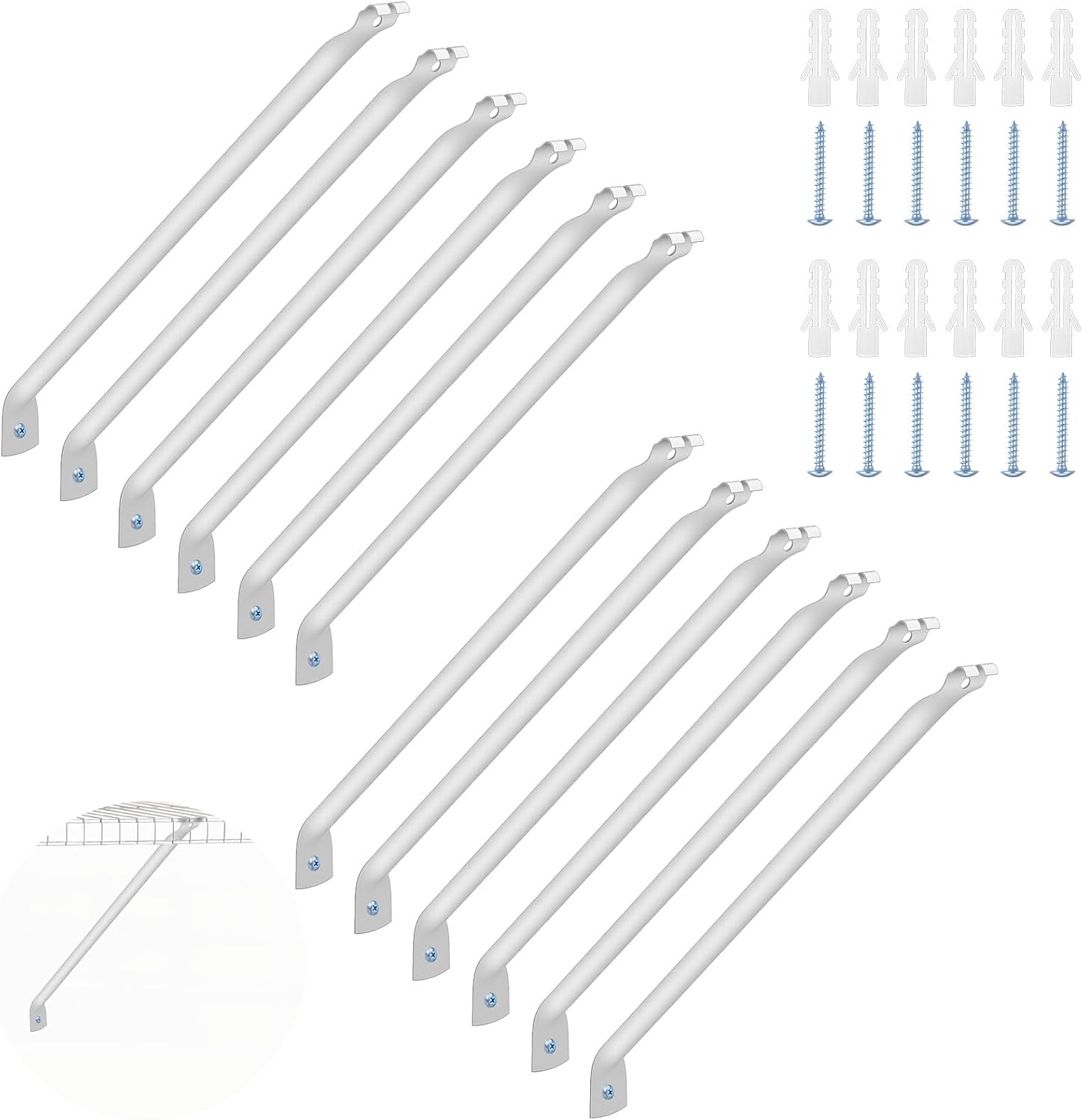 Kifmurase 12 Inch Wire Shelf Support Brackets, 12 Pack Metal Support Brackets for Wire Shelving with Anchors and Screws, Closet Support Bracket for Wardrobe Wall Bracket Wire Shelves Racks
