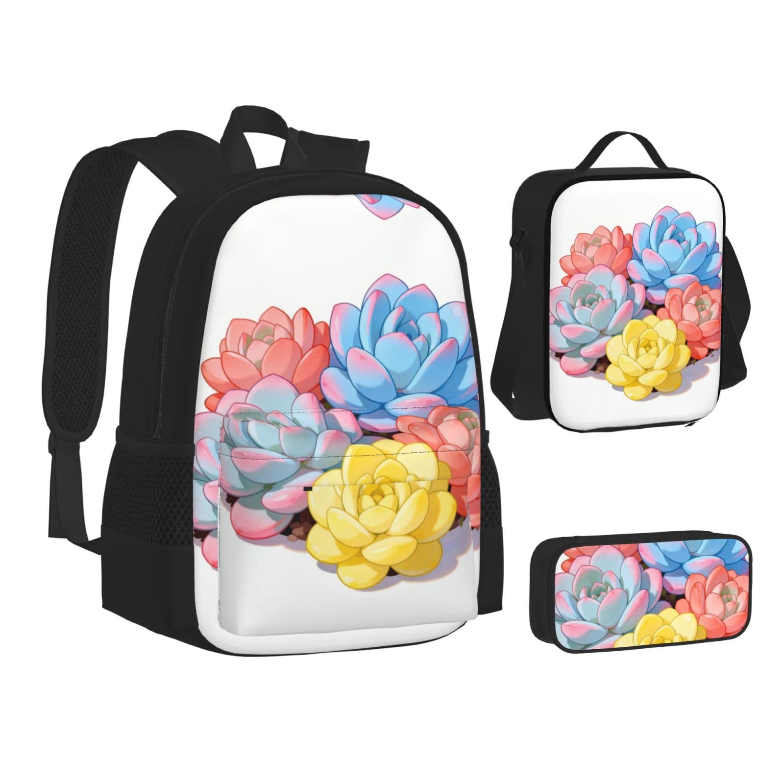 Borsa per il pranzo con zaino da giardino succulento Set 3 in 1 borsa da viaggio per pendolari, borsa termica per il pranzo per lavoro con custodia per laptop
