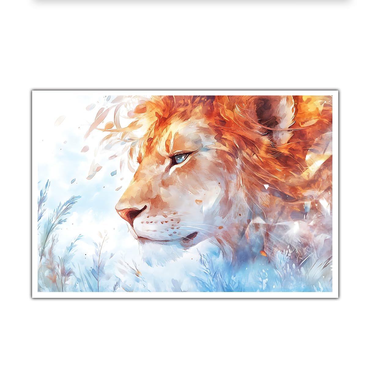 CHERHERART Dreamy Canvas Wall Art Lion Watercolor Portrait Canvas Picture Modern African Wildlife Prints Poster Decor for Office Living Room 45x70cm Frameless
