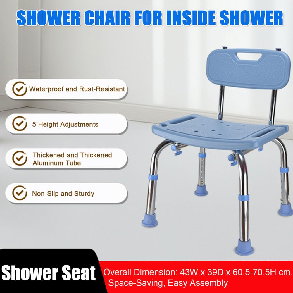 Altura de Aluminio Ajustable de baño/Silla de Ducha con Soporte para la Cabeza y la Ducha, Asientos de bañera para Ancianos, Embarazadas, discapacitadas, heridas, Capacidad de 150 kg,Azul