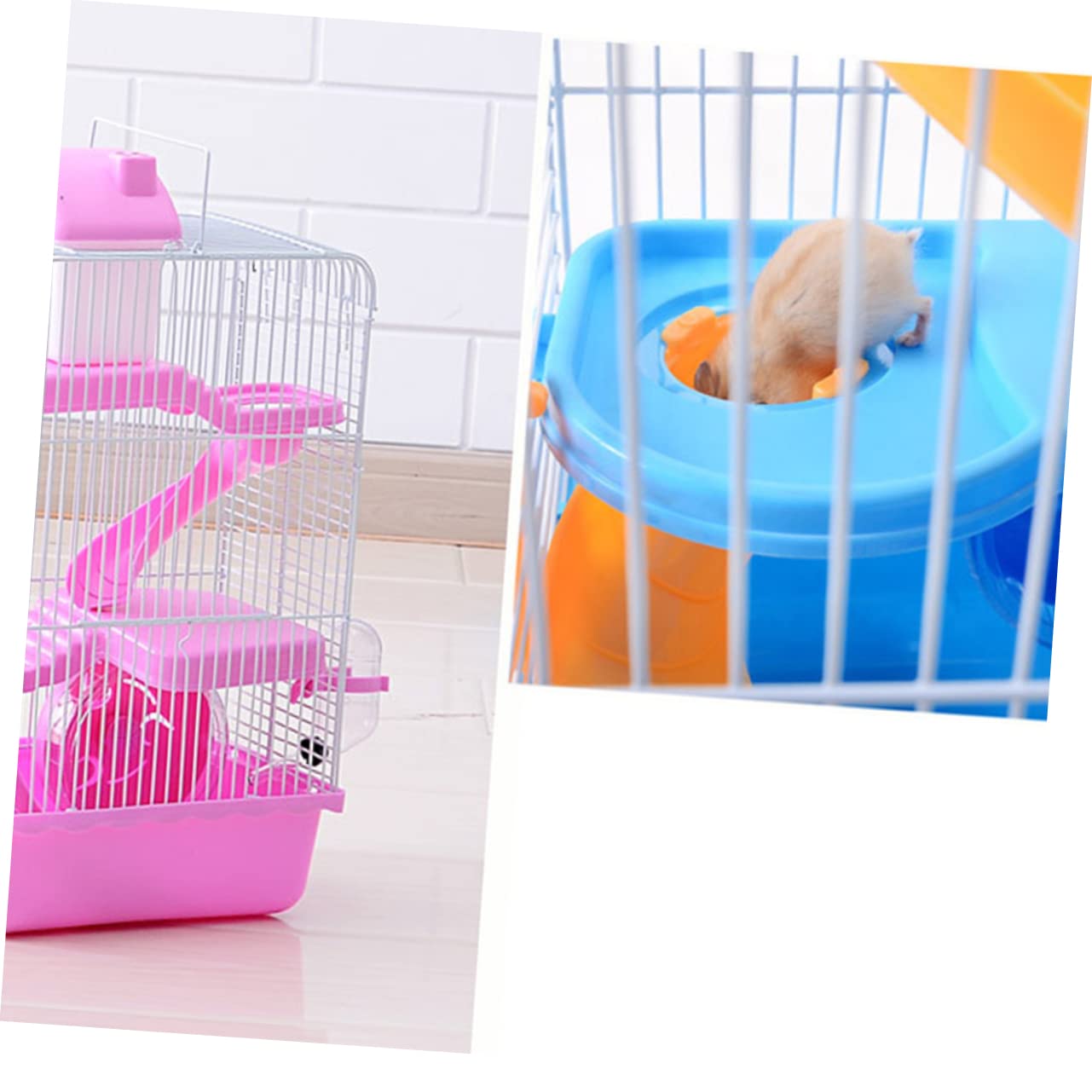 Gabbia per Criceti a Tre Livelli, Villa Lussuosa Blu 23×17×45 Cm | Pp e Ferro, Design a Scorrimento Multistrato, Ruota Inclusa, Beverino a Tenuta per Piccoli Animali