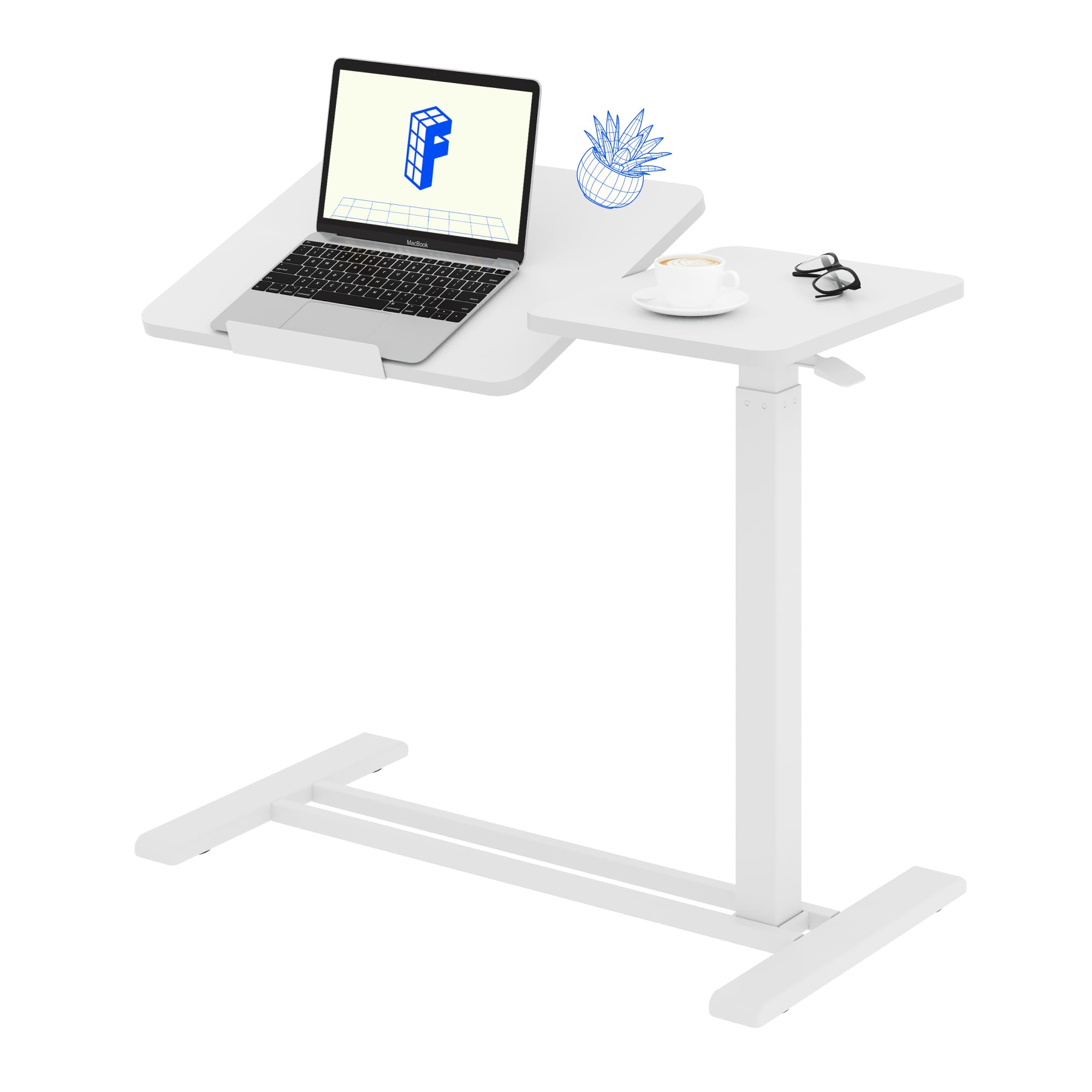 FLEXISPOT Tavolino Laterale – Tavolo per Laptop e Letto regolabile in altezza, piano inclinabile e mobile, ideale per divano, letto e lettura (Bianco, 80×40 cm)