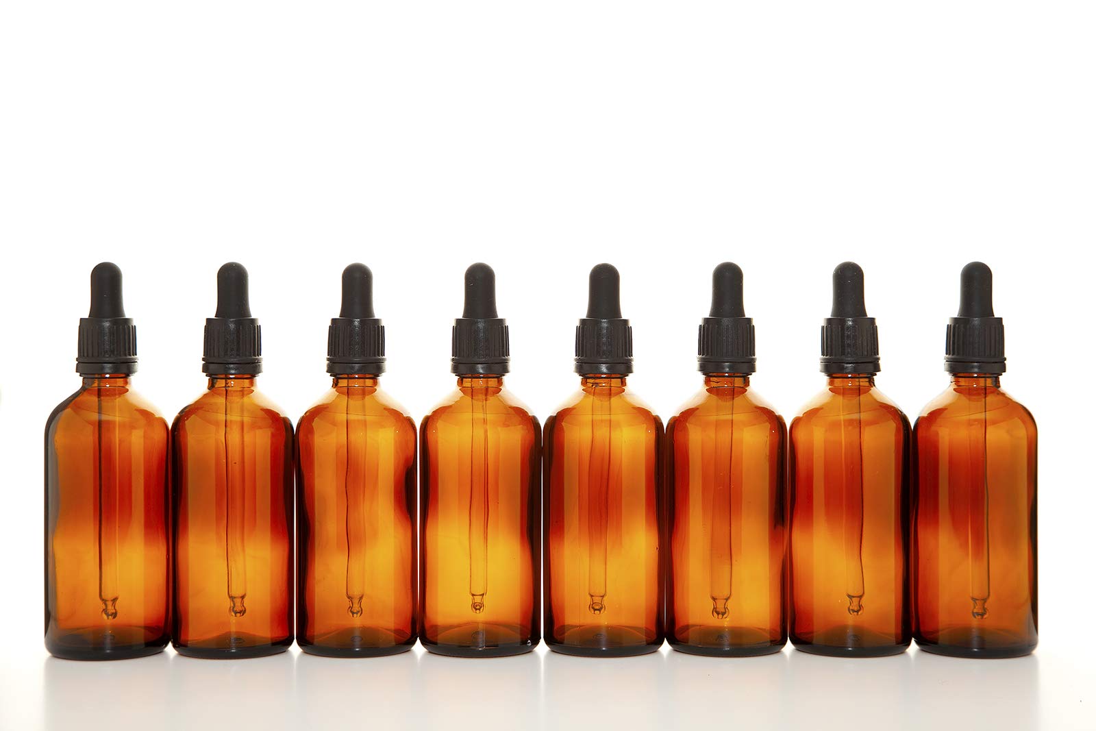 Aura 100ml AMBER Glass Bottles with Glass Pipettes - PACK of 8