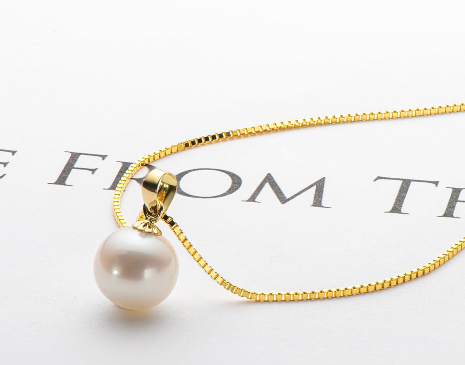 18K Gold Freshwater Cultured White Pearl Necklace, 8-10mm Single Pearl Pendant with 18" Sterling Silver Chain, Mothers Day Anniversary Birthday Wedding Jewelry Gifts for Women