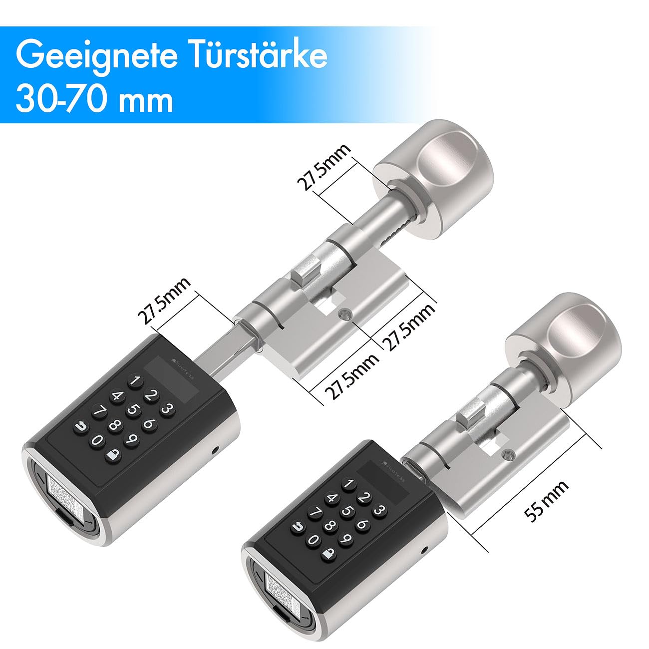 VisorTech Türzylinder: Elektronischer Schließzylinder für Türen 30-70 mm, Transponder, App (Türschlösser, Türschloss Code, ZigBee)
