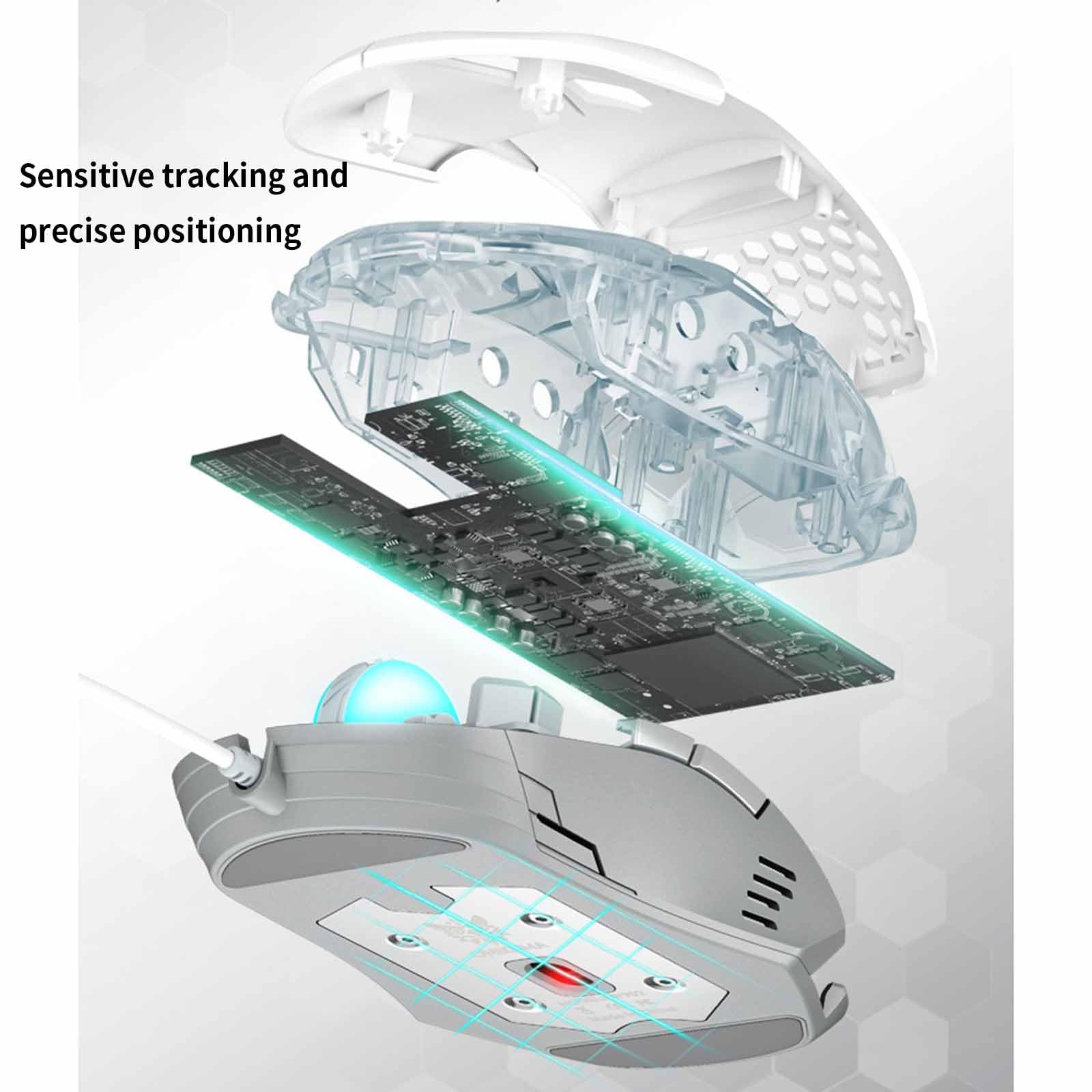 JUSHZ Mouse Usb Cablato Ergonomico Leggero Portatile Scorrimento A 4 Vie Tasti Programmabili Touch Scroll Ottico Cablato Macro 7 Pulsanti (12.5x7.6x4.1cm,White)