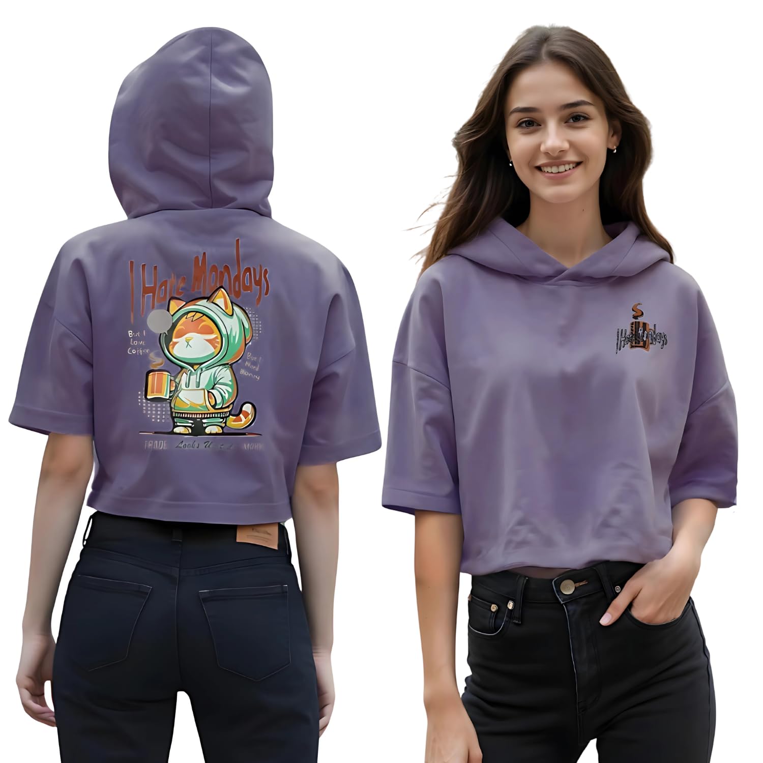 Oversize Crop top Hood for Women Summer Crop Tops for Ladies Half Sleeve-image-29