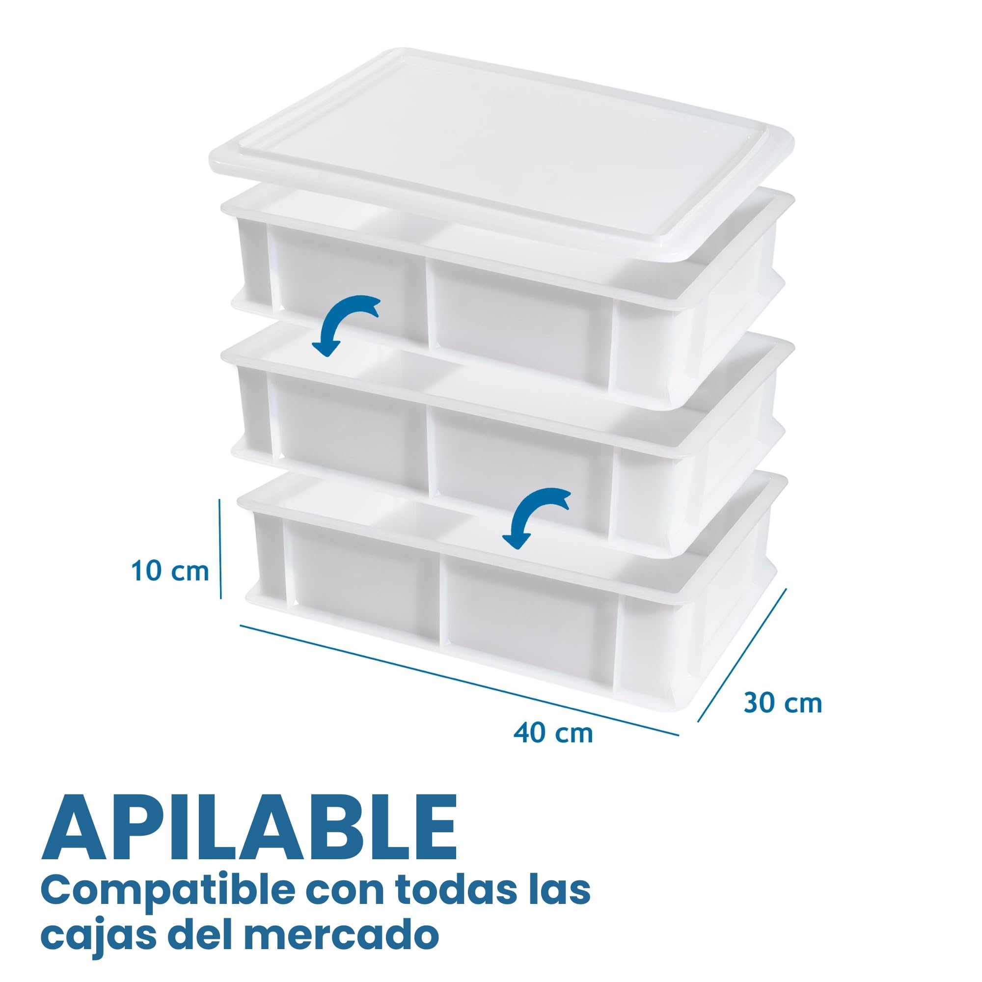 CookandSupply Contenedor para Fermentación de Pizza y Pan BPA-free - Caja para Masa Certificada de Grado Alimenticio - Made in Italy - 1 Caja Apilable 40x30x10 + 1 Tapa
