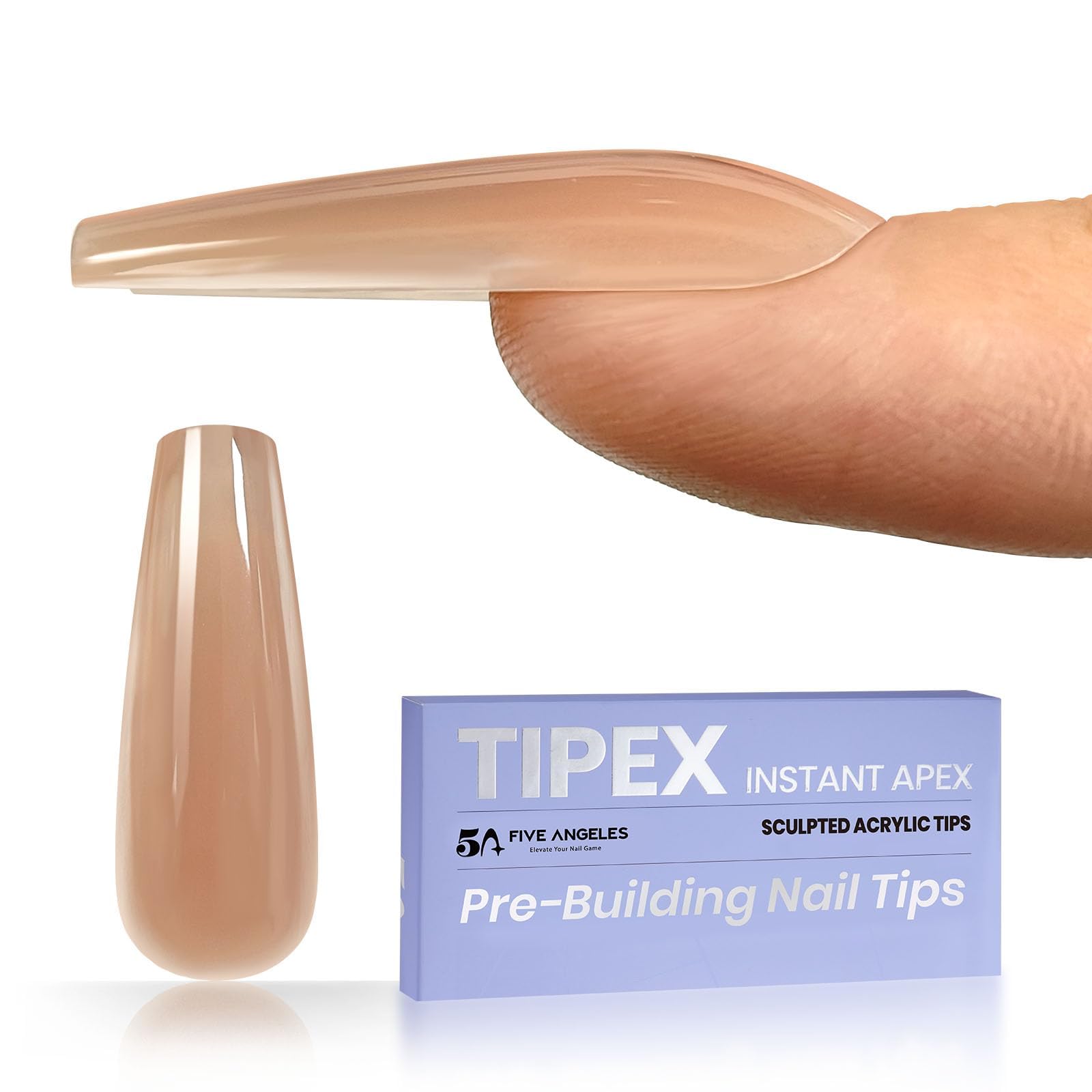 Tipex Instant Apex Nail Tips, Pre-colored Press-on Long Coffin Nails, Thicker Acrylic Nails, Strong Full Cover Gel Nails, Pre-etched False Nail, Matte Underside for Flat Nails 72 Pieces